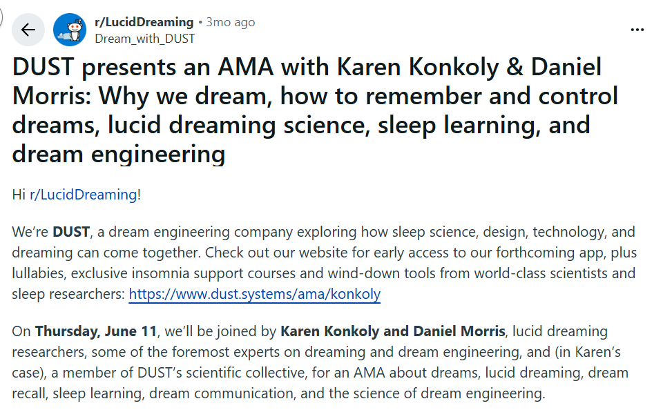 DUST Reddit Ask Me Anything with Karen Konkoly and Daniel Morris